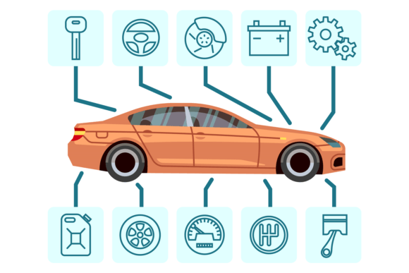 Car Parts Diagram Infographic for Website and Editorial Use