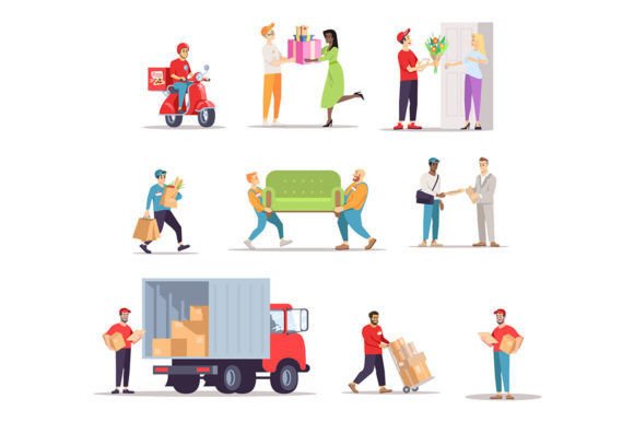 Courier Delivery Color Vector Characters - Graphics for Handmade Creations