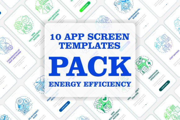 Energy Efficiency Mobile App Screen Set - Graphic Templates for Digital Sellers