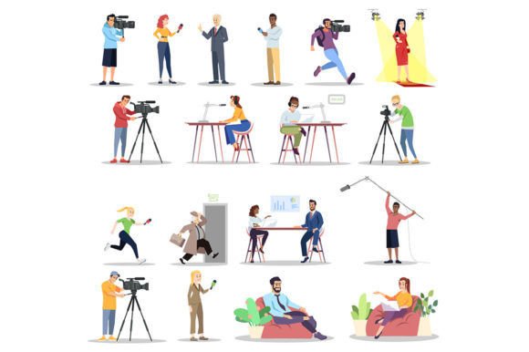 Journalist Interviewing Illustration Set for Modern Graphics