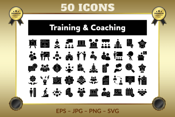 Training Coaching Glyph Icons for Commercial Graphics